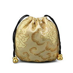 Verge D'or Pâle Pochettes d'emballage de bijoux en brocart de soie de style chinois, sacs-cadeaux à cordon, motif de nuage de bon augure, verge d'or pale, 11x11 cm