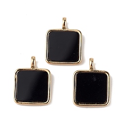 Black Onyx Natural Black Onyx(Dyed & Heated) Pendants, Square Charms with Rack Plating Golden Tone Brass Findings, Lead Free & Cadmium Free, 16~16.5x12x1.5mm, Hole: 1.5x2mm
