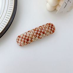 Old Lace Tartan Pattern Cellulose Acetate Hair Barrette, Oval Shaped Hair Accessories for Girls Women, Old Lace, 85x28mm