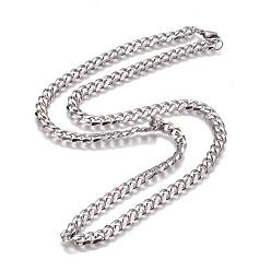 Stainless Steel Color 304 Stainless Steel Cuban Link Chain Necklaces, with Lobster Claw Clasps, Stainless Steel Color, 23.4 inch(59.5cm), 7mm