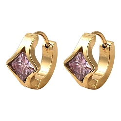 Сливовый Серьги из 304 нержавеющей стали, ионное покрытие (ip), ромб, золотые, слива, 13x14x8.5 мм