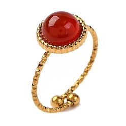 Красный Агат Круглые натуральные перстни из сердолика, золотистый тон 304 манжеты из нержавеющей стали для унисекс, внутренний диаметр: 18 мм