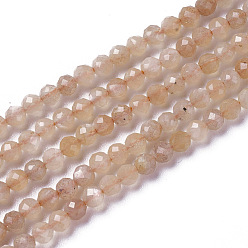 Sunstone Natural Sunstone Beads Strands, Faceted, Round, 3~3.5x2.5~3mm, Hole: 0.3mm, about 114~141pcs/strand, 15.1~16.4 inch(38.4~41.8cm)