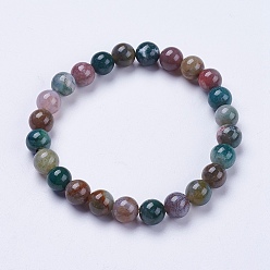 Indian Agate Natural Indian Agate Beaded Stretch Bracelets, Round, 2 inch(52mm)