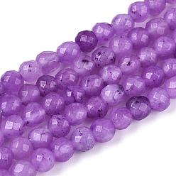 Темно-Фиолетовый Окрашенные природные белый нефрит бисер пряди, круглые, граненые, темно-фиолетовый, 4~4.5 мм, отверстие : 1 мм, около 86~96 шт / нитка, 14.69~14.96'' (37.3~38 см)