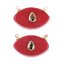 Белый Нефрит Подвески из натурального окрашенного белого нефрита с конским глазом, с латунными микро проложить кубических выводы циркония, реальный 18 k позолоченный, без кадмия и без свинца, стойки покрытие, долговечный, красные, 14x20x5 мм, отверстие : 1.4 мм