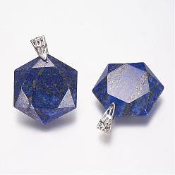 Lapis Lazuli Natural Lapis Lazuli Gemstone Pendants, Faceted, Hexagram, Platinum, 41x28x9mm, Hole: 5x9mm