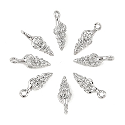 Real Platinum Plated SHEGRACE Brass Shell Shape Charms, Cadmium Free & Nickel Free & Lead Free, Real Platinum Plated, 13x4x4mm, Hole: 1.2mm