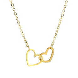Golden 201 Stainless Steel Interlocking Heart Pendant Necklace, with Brass Cable Chains, Golden, 15.55 inch(39.5cm)