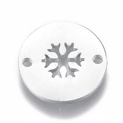 Stainless Steel Color 304 Stainless Steel Links connectors, Flat Round with Snowflake, for Christmas, Stainless Steel Color, 12x1mm, Hole: 1.2mm