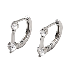 Real Platinum Plated Brass Micro Pave Cubic Zirconia Hoop Earrings, Letter D, Real Platinum Plated, 14x4x13.5mm