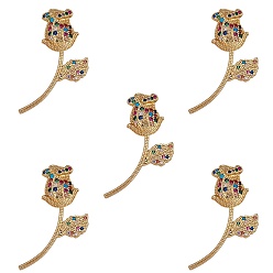 Real 16K Gold Plated Brass Micro Pave Clear Cubic Zirconia Pendants, Flower, Real 16K Gold Plated, 35x16x8mm, Hole: 6x3mm, 5pcs/box