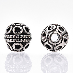 Antique Silver Tibetan Style Alloy Beads, Round, Cadmium Free & Lead Free, Antique Silver, 8x8mm, Hole: 2mm, about 780pcs/1000g