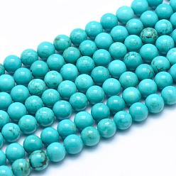 Turquoise Natural Magnesite Round Beads Strands, Dyed, Turquoise, 6mm, Hole: 1mm, about 64pcs/strand, 15.7 inch(40cm)