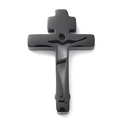 Черный Пасхальные 304 кулоны из нержавеющей стали, амулеты с крестом распятия Иисуса, ионное покрытие (ip), чёрные, 30x19.5x4.5 мм, отверстие : 3.5 мм