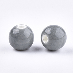 Gray Handmade Porcelain Beads, Bright Glazed Porcelain, Round, Gray, 8~8.5x7.5~8mm, Hole: 1.5~2mm