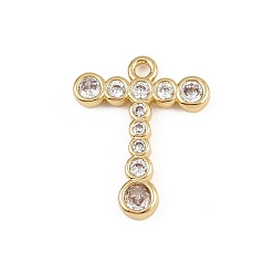 Letter T Латунные микро проложить кубического циркония подвески, стойки покрытие, долговечный, без кадмия и без свинца, реальный 18 k позолоченный, Письмо T, 18x14x2 мм, отверстие : 1.5 мм