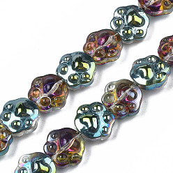 Colorful Electroplate Half Translucent Glass Beads Strands, AB Color Plated, Devil's-Claw, Colorful, 13.5x15x8.5mm, Hole: 0.9mm, about 45pcs/strand, 24.21 inch(61.5cm)