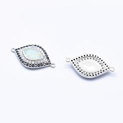 Platinum Brass Micro Pave Cubic Zirconia Links, with Synthetic Opal, Eye, Platinum, 21x12x2.5mm, Hole: 1mm
