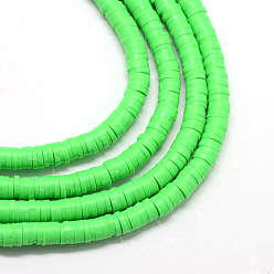 Lime Flat Round Handmade Polymer Clay Bead Spacers, Lime, 4x1mm, Hole: 1mm, about 380~400pcs/strand, 17.7 inch