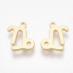 Capricorn Ion Plating(IP) 304 Stainless Steel Charms, Constellation, Golden, Capricorn, 10x7x1mm, Hole: 0.8mm