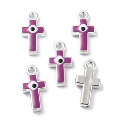Purple CCB Plastic Enamel Pendants, Cross with Evil Eye, Purple, 21.5x11x4mm, Hole: 1.6mm