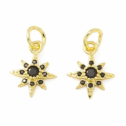 Black Rack Plating Brass Micro Pave Cubic Zirconia Pendants, Long-Lasting Plated, Real 18K Gold Plated, Cadmium Free & Lead Free, Sun, Black, 12.5x10x3mm, Jump Ring: 5x1mm, 3mm Inner Diameter