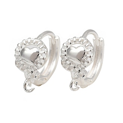 Посеребрённый Латунная фурнитура для хооп серег, без кадмия и без свинца, сердце, 925 серебро покрытием, 16.5x14x8 мм, отверстие : 1.6 мм, штифты : 1 мм