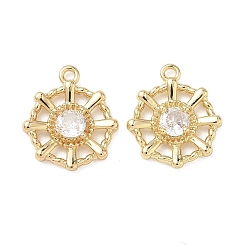 Настоящее золото 18K Латунные микропаве прозрачные кубические цирконии круглые полые подвески, подвески для якоря и руля, реальный 18 k позолоченный, 15x13x3 мм, отверстие : 1.2 мм