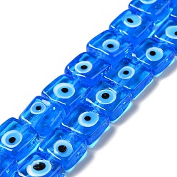 Dodger Blue Handmade Evil Eye Lampwork Beads Strands, Square, Dodger Blue, 10~11x10~11x4~5.5mm, Hole: 1.6mm, about 40pcs/strand, 16.02 inch(40.7cm)