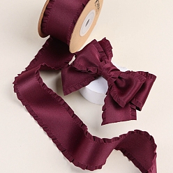 Dark Red 10 Yards Polyester Ruffled Ribbons, for Bowknot, Clothing Ornament, Dark Red, 1 inch(25mm)