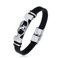 Capricorn 201 Stainless Steel Constellation Beaded Bracelet, Leather Cord Gothic Bracelet for Men Women, Capricorn, 8-1/4 inch(21cm)