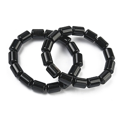 Обсидиан Колонна натуральный обсидиан бусины эластичные браслеты для женщин мужчин, внутренний диаметр: 2.17 дюйм (5.5 см)