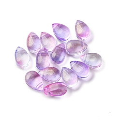 Фиолетовый Прозрачные стеклянные амулеты, блестящий золотой порошок, слеза, фиолетовые, 9x6x5 мм, отверстие : 1 мм