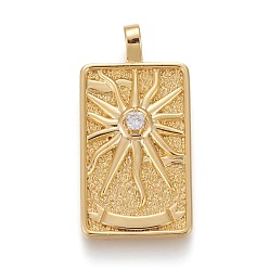 Real 18K Gold Plated Brass Micro Pave Clear Cubic Zirconia Pendants, Real 18K Gold Plated, Tarot Card Charms, The Sun, Real 18K Gold Plated, 30x15x4mm, Hole: 3~4mm