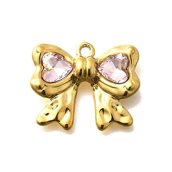 Розалина 304 подвески из нержавеющей стали, со стразами, реальный 18 k позолоченный, ионное покрытие (ip), бантом, Розалина, 18x22x5 мм, отверстие : 1.8 мм