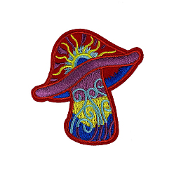Colorful Polyester Embroidery Cloth Iron on Patches, Costume Accessories, Mushroom, Colorful, 74x69mm