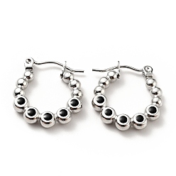 Черный 304 серьги-кольца с круглыми бусинами из нержавеющей стали с эмалью для женщин, цвет нержавеющей стали, чёрные, 18x17x3 мм, штифты : 0.8 мм