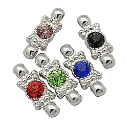 Mixed Color Metal Alloy Bar Spacers, with Grade A Rhinestone and Two Holes, Platinum Color, Rectangle, Size: about 7.5mm wide, 21mm long, 4.5mm thick, hole: 2mm