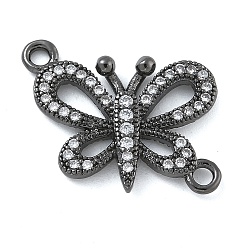 Черный Цвет Металла Стойка покрытие латунь микропаве прозрачный кубический цирконий бабочка соединительные подвески, долговечный, без кадмия и без свинца, металлический черный , 16x18.5x3 мм, отверстие : 1.6 мм