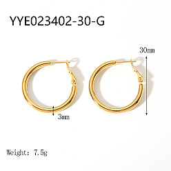Настоящее золото 18K Стильные 304 большие серьги-кольца из нержавеющей стали, реальный 18 k позолоченный, 30x3 мм