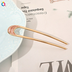 Alloy Oil Drip U-shaped Hairpin - Crescent Shallow Orange Vintage Metal Hairpin for Elegant Updo - Minimalist, U-shaped, Chic Hair Accessory.