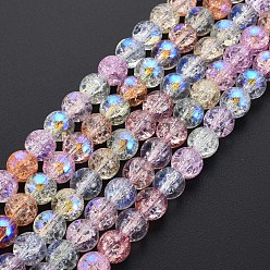 Colorful Electroplate Crackle Glass Bead Strands, AB Color Plated, Dyed & Heated, Round, Colorful, 8mm, Hole: 1.2mm, about 50~51pcs/strand, 15.35 inch(39cm)