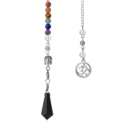 Black Agate Natural Dyed & Heated Black Agate Dowsing Pendulum Big Pendants, with Platinum Plated Brass Findings, Cone Charm, 230mm
