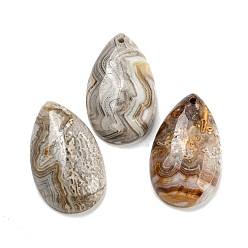 Crackle Agate Natural Crackle Agate Pendants, Teardrop Charms, 30x18x6~7mm, Hole: 1.6mm