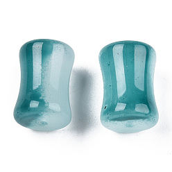 Teal Transparent Spray Painted Glass Beads, Bamboo Stick, Teal, 12x8mm, Hole: 1.6mm