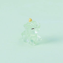 Аквамарин Светящиеся в темноте скульптуры из смолы витринные украшения, для украшения рабочего стола домашнего офиса, единорог, аквамарин, 29x33 мм