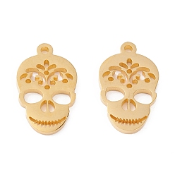 Real 18K Gold Plated 201 Stainless Steel Pendants, Manual Polishing, Sugar Skull, For Mexico Holiday Day of the Dead Vacuum Plating , Real 18K Gold Plated, 17x10.5x1.5mm, Hole: 1.2mm
