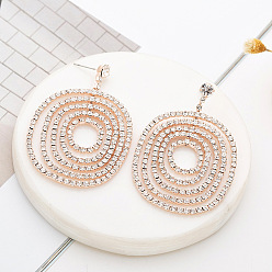 golden Exquisite Circle Stud Earrings with Diamond Water Drop Pendant