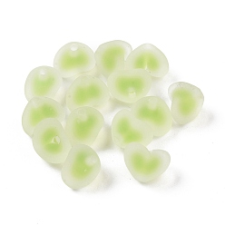 Lawn Green Rubberized Style Transparent Acrylic Beads, Two Tone, Bead in Bead Style, Heart, Lawn Green, 14x18x13.8mm, Hole: 2.8mm